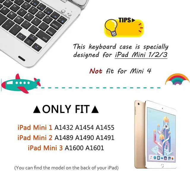 Alt view image 5 of 7 - iPad Mini 1 2 3 Keyboard Case Werleo Bluetooth Wireless Keyboard Folio Flip Smart Cover For Apple iPad Mini 3 Mini 2 Mini 1 with Folding Stand and Auto Sleep Wake Function