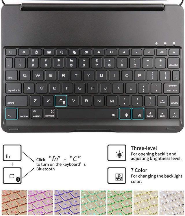 Alt view image 3 of 7 - New iPad 9.7 Keyboard Case Protective Folio Utra Slim Hard Shell Smart Cover with 7 Colors Backlit Bluetooth Keyboard for Apple iPad 9.7 2017 2018 / iPad 6th Generation iPad 5th Generation iPad Air