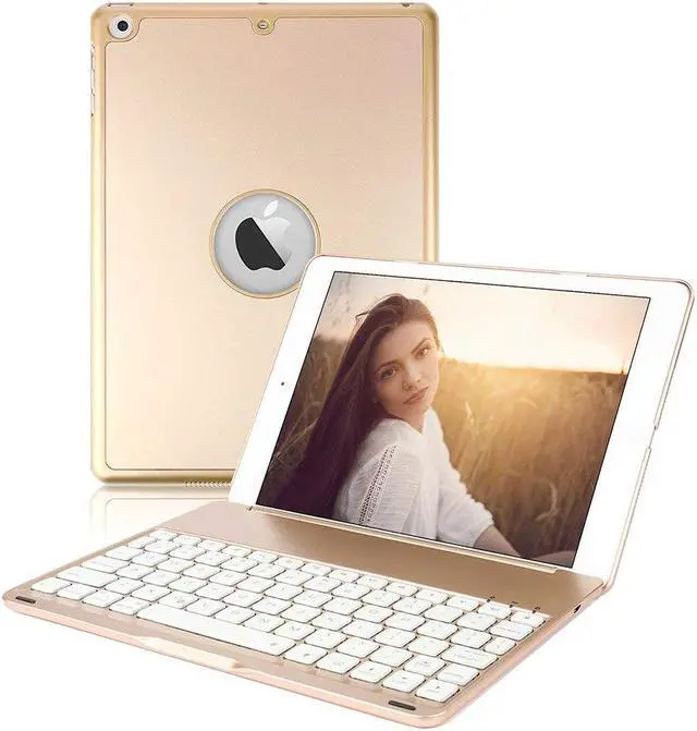 Main image of New iPad 9.7 Keyboard Case Protective Folio Utra Slim Hard Shell Smart Cover with 7 Colors Backlit Bluetooth Keyboard for Apple iPad 9.7 2017 2018 iPad 6th Generation iPad 5th Generation iPad Air