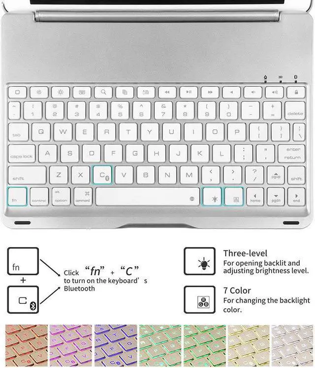 Alt view image 4 of 7 - New iPad 9.7 Keyboard Case Protective Folio Utra Slim Hard Shell Smart Cover with 7 Colors Backlit Bluetooth Keyboard for Apple iPad 9.7 2017 2018 iPad 6th Generation iPad 5th Generation iPad Air