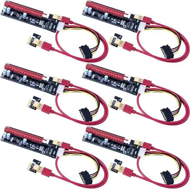 Main image of Werleo 6-Pack PCIe Riser Mining Card PCI-E 16x to 1x Powered Riser Adapter Card w/ 60cm USB 3.0 Extension Cable & MOLEX to SATA Power Cable - GPU Riser Adapter Extender Cable - Ethereum Mining ETH