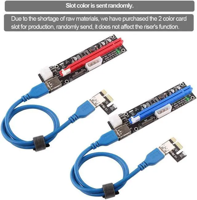 Alt view image 7 of 7 - 6 Pack Latest PCI-E Riser Express Cable 16X TO 1X ( 6pin / MOLEX / SATA ) With Led Graphics Extension Ethereum ETH Mining Powered Riser Adapter Card+60cm USB 3.0 Cable