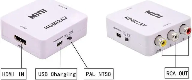 Alt view image 3 of 7 - Werleo 1080P HDMI to AV 3RCA CVBs Composite Video Audio Converter Adapter Supporting PAL / NTSC with USB Charge Cable for PC Laptop Xbox PS4 PS3 TV STB VHS VCR Camera DVD White