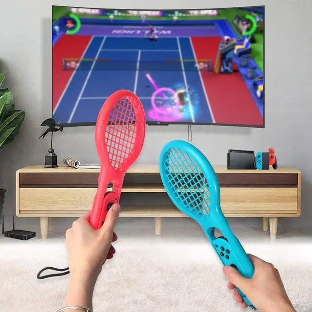 Alt view image 2 of 7 - Tennis Racket for Nintendo Switch Werleo Twin Pack Tennis Racket for N-Switch Joy-Con Controllers for Mario Tennis Aces Game Blue & Red