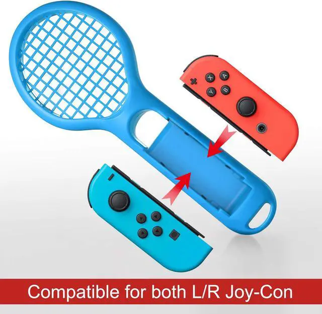 Alt view image 4 of 7 - Tennis Racket for Nintendo Switch Werleo Twin Pack Tennis Racket for N-Switch Joy-Con Controllers for Mario Tennis Aces Game Blue & Red