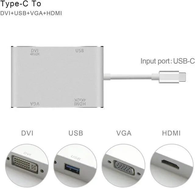 Alt view image 7 of 7 - Type C to HDMI Adapter Werleo USB C 3.1 to HDMI VGA DVI USB 3.0 Multi Video Converter Plug and Play Multi Monitors Adapter for MacBook Pro Chromebook Pixel DELL Samsung S8 to HDTV Monitors Projector