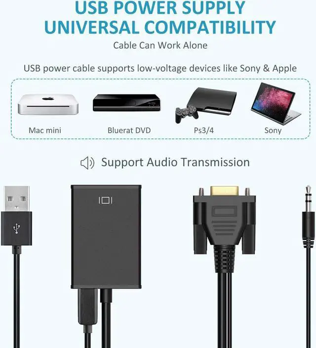 Alt view image 3 of 7 - Werleo VGA To HDMI Output Converter Adapter 1080P VGA Male to HDMI Female Audio Video Cable Converter Adapter for HDTV AV HDTV Supply a Free USB Cable