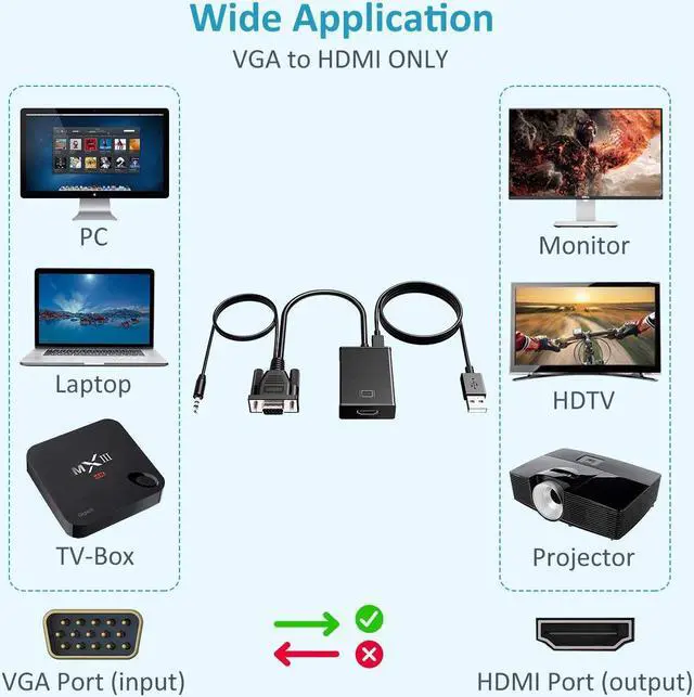 Alt view image 2 of 7 - Werleo VGA To HDMI Output Converter Adapter 1080P VGA Male to HDMI Female Audio Video Cable Converter Adapter for HDTV AV HDTV Supply a Free USB Cable
