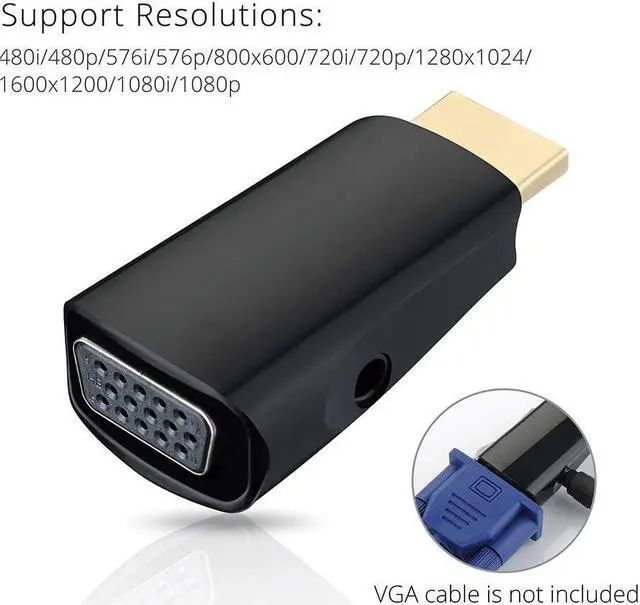 Alt view image 2 of 6 - Werleo Gold-Plated HDMI to VGA Converter Adapter with 3.5mm Audio for PC Laptop DVD Desktop and other HDMI Input Devices - Black