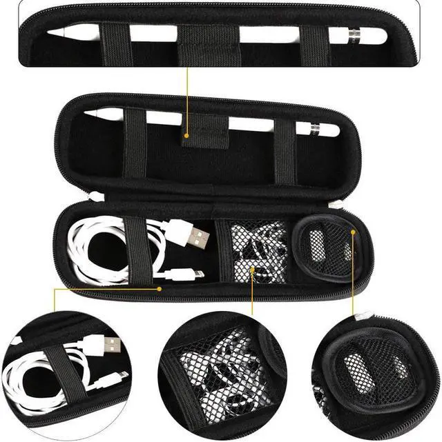 Alt view image 5 of 6 - Apple Pencil Case Holder Apple Pen Accessories (1 Pouch For Pencil Tips) Elastic Strap Sleeve Hard Pocket Protective Carrying Case for Usb Cable Earphone Samsung Stylus iPad Pro Pen Pencil Holder