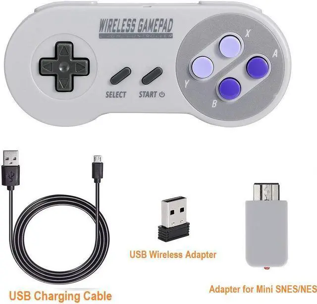 Alt view image 7 of 7 - Werleo 2-Pack 2.4GHz Wireless Controller for SNES Classic Edition Rechargeable SNES Mini Wireless Gamepad with Retro USB Receiver for Super NES Classic Edition