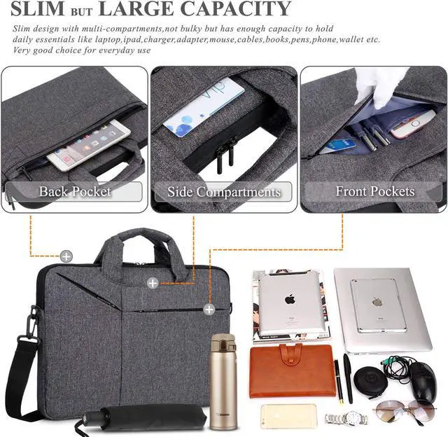 Alt view image 2 of 7 - 13 - 14 Inch Laptop Bag Slim Waterproof Laptop Messenger Bag Portable Laptop Sleeve Case Shoulder Bag Briefcase Handbag with Strap for 13" Macbook Pro Air Surface Book Notebook Computer Men Women