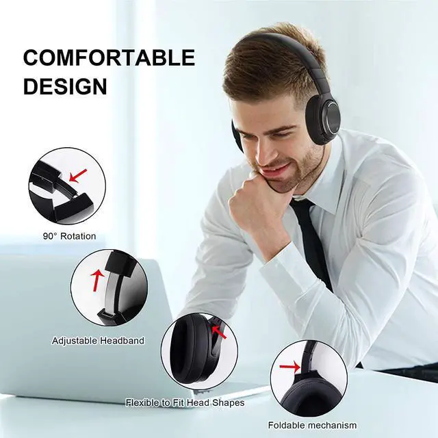 Alt view image 3 of 7 - Active Noise Cancelling Bluetooth Headphones WERLEO HiFi Stereo Wireless Over Ear Headset Comfortable Earpad Aircraft Adapter Built-in Noise Canceling Microphone 48 Hour Playtime