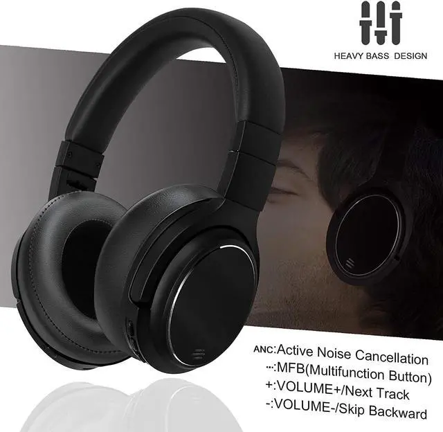 Alt view image 5 of 7 - Active Noise Cancelling Bluetooth Headphones WERLEO HiFi Stereo Wireless Over Ear Headset Comfortable Earpad Aircraft Adapter Built-in Noise Canceling Microphone 48 Hour Playtime