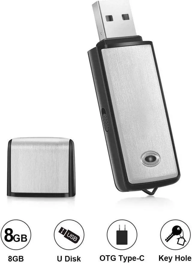 Main image of Mini Voice Recorder 8GB USB Sound Audio Digital Voice Recorder with 96 Hrs Capacity for Lectures Voice Activated Compatible Windows Mac Android OTG Mini Record MP3 Metal Casing Keychain