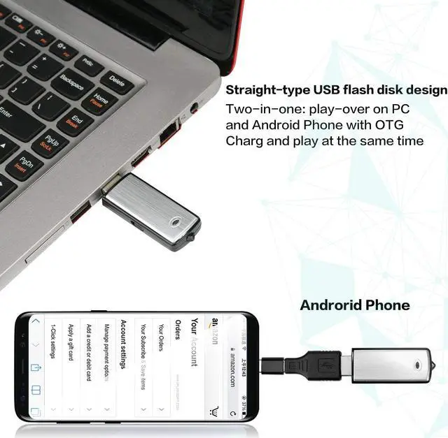 Alt view image 6 of 7 - Mini Voice Recorder 8GB USB Sound Audio Digital Voice Recorder with 96 Hrs Capacity for Lectures Voice Activated Compatible Windows Mac Android OTG Mini Record MP3 Metal Casing Keychain
