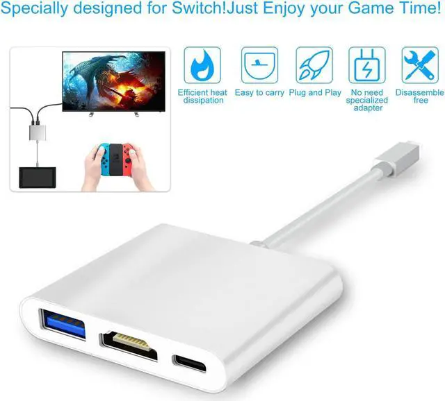 Alt view image 6 of 7 - Werleo HDMI Type C Hub Adapter for Nintendo Switch 4K USB C HDMI Converter Dock Cable for Nintendo Switch Support MacBook Pro Samsung Galaxy S8 Plus Google Pixel Black