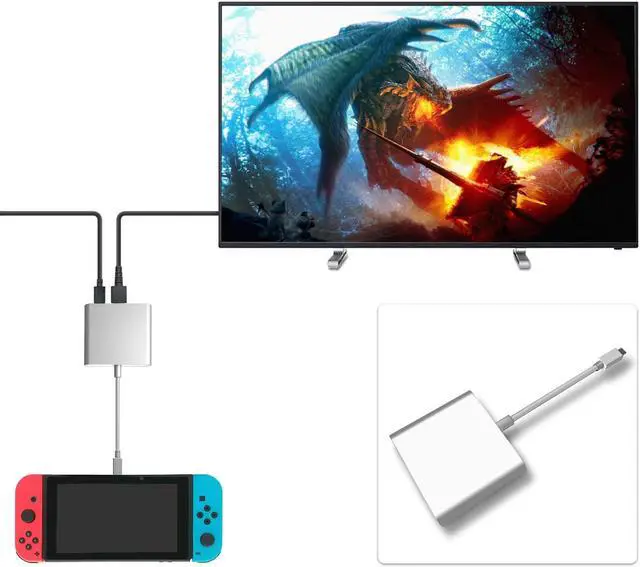 Alt view image 5 of 7 - Werleo HDMI Type C Hub Adapter for Nintendo Switch 4K USB C HDMI Converter Dock Cable for Nintendo Switch Support MacBook Pro Samsung Galaxy S8 Plus Google Pixel Black