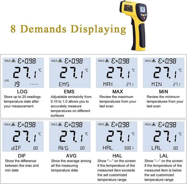 Alt view image 4 of 7 - Infrared Thermometer Werleo Dual Laser Thermometer Temperature Gun Non-contact Surface Digital IR Thermometer -58?~1202? (-50? to 650?) Instant Read Handheld with Adjustable Emissivity