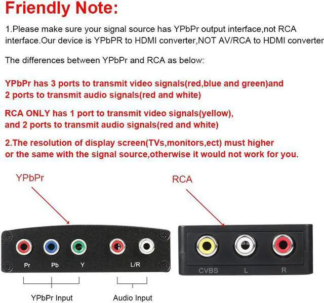 Alt view image 4 of 7 - Component to HDMI Converter Adapter Werleo 5RCA Component RGB YPbPr to HDMI Converter v1.3 HDCP 1080P Video Audio Converter Adapter for DVD PSP Xbox 360 to New HDTV Monitor