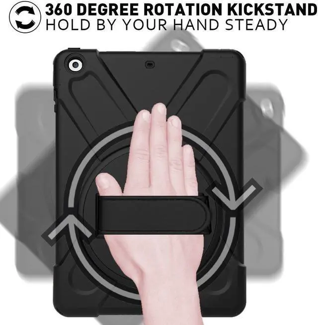 Alt view image 3 of 7 - New iPad 9.7 2018 2017 Case 5th 6th Generation Three Layer Heavy Duty Soft Silicone Hard Bumper Case with Kickstand and Shoulder strap Shockproof Durable Rugged Case for New iPad 9.7 Inch 2018 2017