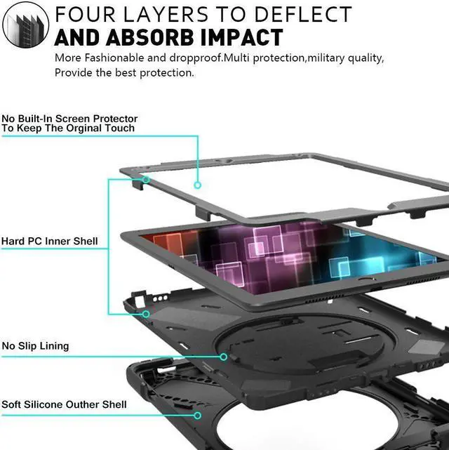 Alt view image 4 of 7 - New iPad 9.7 2018 2017 Case 5th 6th Generation Three Layer Heavy Duty Soft Silicone Hard Bumper Case with Kickstand and Shoulder strap Shockproof Durable Rugged Case for New iPad 9.7 Inch 2018 2017