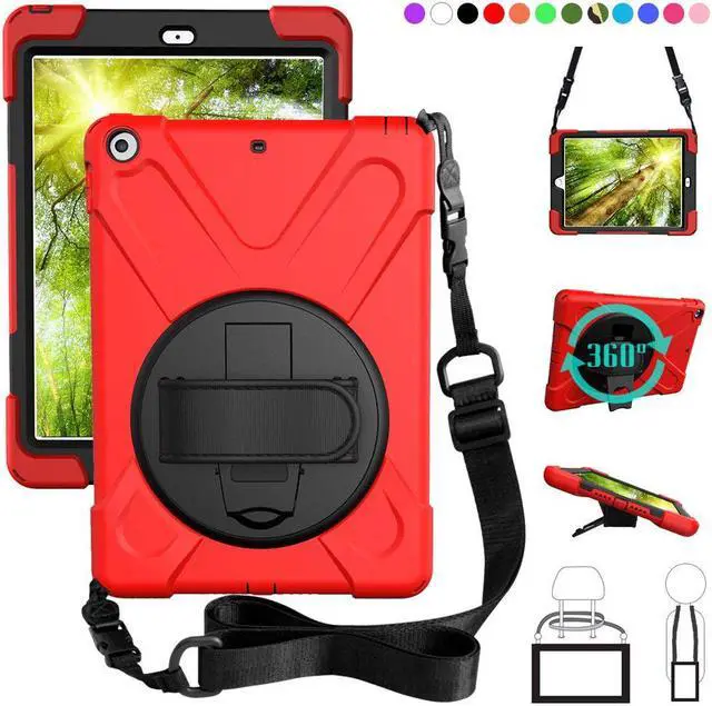 Main image of New iPad 9.7 2018 2017 Case 5th 6th Generation Three Layer Heavy Duty Soft Silicone Hard Bumper Case with Kickstand and Shoulder strap Shockproof Durable Rugged Case for New iPad 9.7 Inch 2018 2017