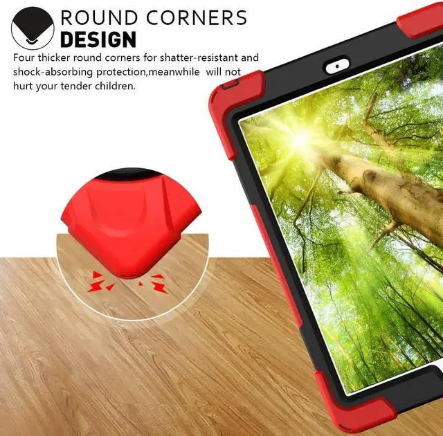 Alt view image 2 of 7 - New iPad 9.7 2018 2017 Case 5th 6th Generation Three Layer Heavy Duty Soft Silicone Hard Bumper Case with Kickstand and Shoulder strap Shockproof Durable Rugged Case for New iPad 9.7 Inch 2018 2017