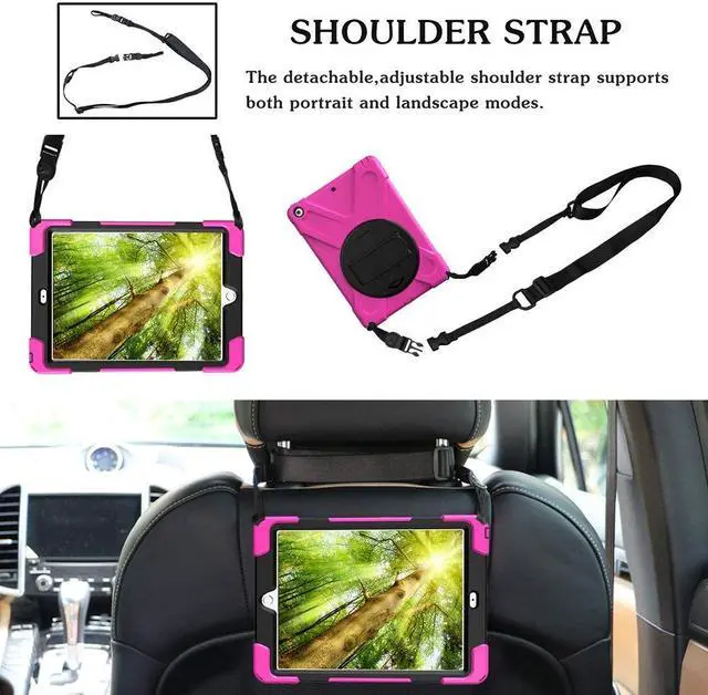 Alt view image 7 of 7 - New iPad 9.7 2018 2017 Case 5th 6th Generation Three Layer Heavy Duty Soft Silicone Hard Bumper Case with Kickstand and Shoulder strap Shockproof Durable Rugged Case for New iPad 9.7 Inch 2018 2017