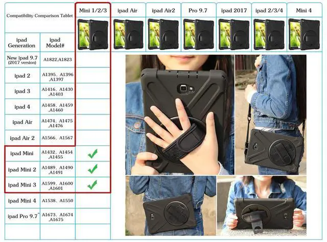 Alt view image 6 of 7 - iPad Mini Case iPad Mini 1 2 3 Case Cover with 360 Degree Rotating Kickstand Hand Grip Strap Shoulder Strap ShockProof Rugged Hybrid Protective Case For Apple iPad Mini 1 2 3 Shell