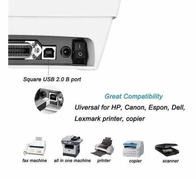 Alt view image 2 of 5 - USB Printer Cable Werleo 6ft USB 2.0 Type A Male to B Male High Speed Connectors Printer Scanner Cord A Male to B Male for Brother HP Canon Lexmark Epson Dell Xerox Samsung etc