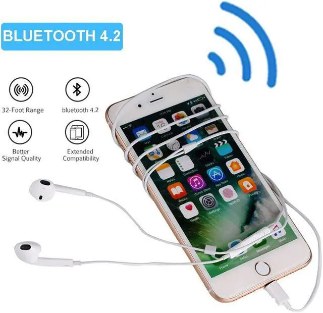 Alt view image 5 of 7 - 2 Packs Bluetooth Earphones Earbuds Headphones with Stereo Mic Remote Control for Apple iPhone X 7 Plus 8 Plus iPad iPod Samsung Galaxy and More Android Smartphones White Noise Isolating Headset