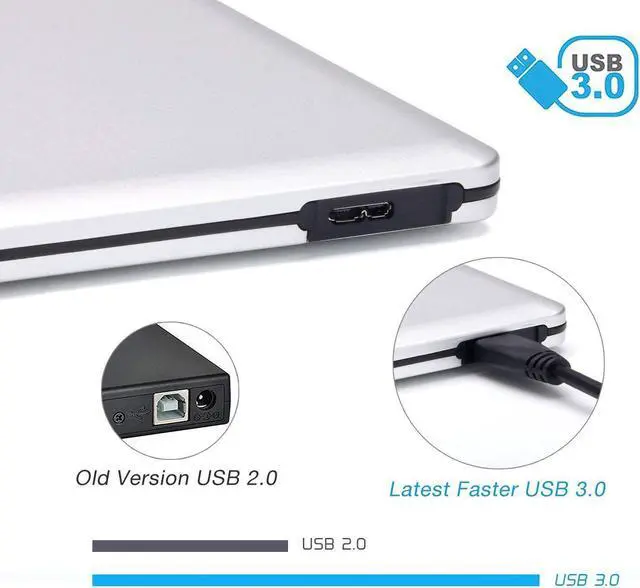 Alt view image 3 of 7 - USB 3.0 External DVD Drives Werleo Portable Ultra-Thin CD/DVD-RW Burner Writer Player for Laptop Notebook PC Desktop Computer High Speed Data Transfer Support Windows XP Vista 7 8 2000 Mac Silver