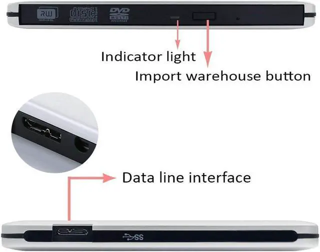 Alt view image 6 of 7 - USB 3.0 External DVD Drives Werleo Portable Ultra-Thin CD/DVD-RW Burner Writer Player for Laptop Notebook PC Desktop Computer High Speed Data Transfer Support Windows XP Vista 7 8 2000 Mac Silver