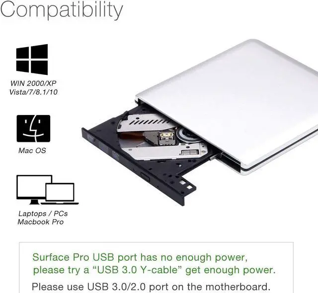 Alt view image 5 of 7 - USB 3.0 External DVD Drives Werleo Portable Ultra-Thin CD/DVD-RW Burner Writer Player for Laptop Notebook PC Desktop Computer High Speed Data Transfer Support Windows XP Vista 7 8 2000 Mac Silver
