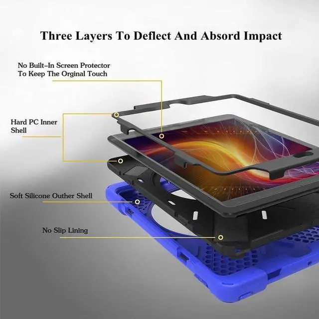 Alt view image 5 of 7 - iPad Air 2 Case 2014 Release Heavy Duty Carrying Protective Case With 360 Degree Stand Handle Hand Grip Shoulder Strap For Apple Tablet iPad Air 2nd Generation Shockproof Cover Skin A1566 A1567 Shell