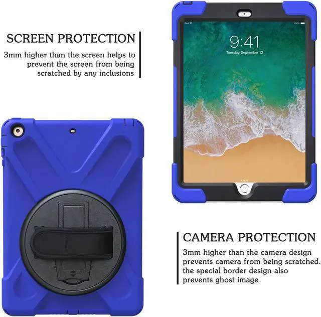 Alt view image 4 of 7 - iPad Air 2 Case 2014 Release Heavy Duty Carrying Protective Case With 360 Degree Stand Handle Hand Grip Shoulder Strap For Apple Tablet iPad Air 2nd Generation Shockproof Cover Skin A1566 A1567 Shell