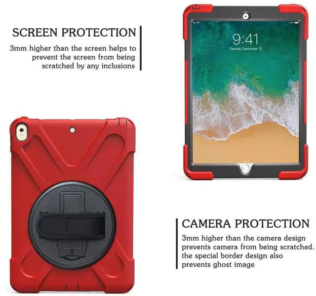 Alt view image 4 of 7 - iPad Air 2 Case 2014 Release Heavy Duty Carrying Protective Case With 360 Degree Stand Handle Hand Grip Shoulder Strap For Apple Tablet iPad Air 2nd Generation Shockproof Cover Skin A1566 A1567 Shell