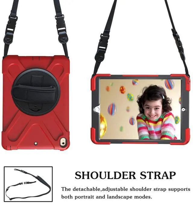 Alt view image 2 of 7 - iPad Air 2 Case 2014 Release Heavy Duty Carrying Protective Case With 360 Degree Stand Handle Hand Grip Shoulder Strap For Apple Tablet iPad Air 2nd Generation Shockproof Cover Skin A1566 A1567 Shell
