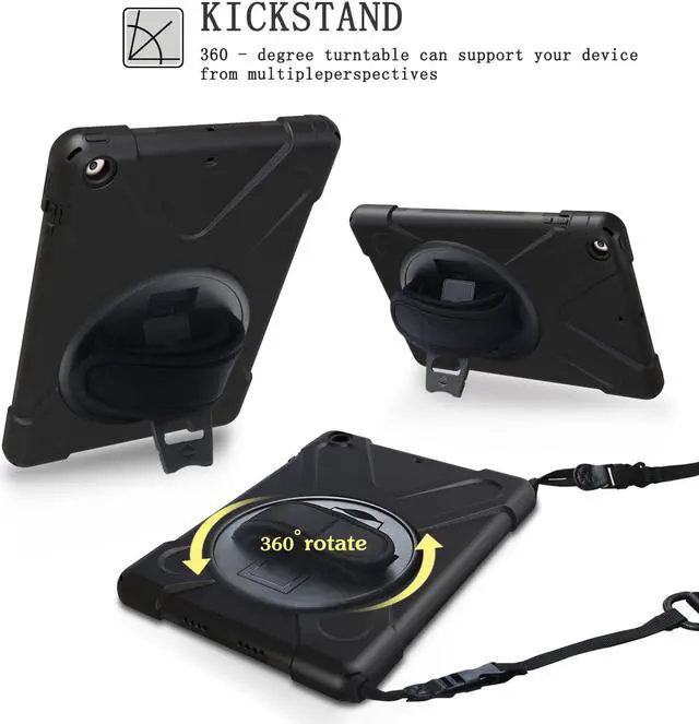 Alt view image 3 of 7 - iPad Air 2 Case 2014 Release Heavy Duty Carrying Protective Case With 360 Degree Stand Handle Hand Grip Shoulder Strap For Apple Tablet iPad Air 2nd Generation Shockproof Cover Skin A1566 A1567 Shell