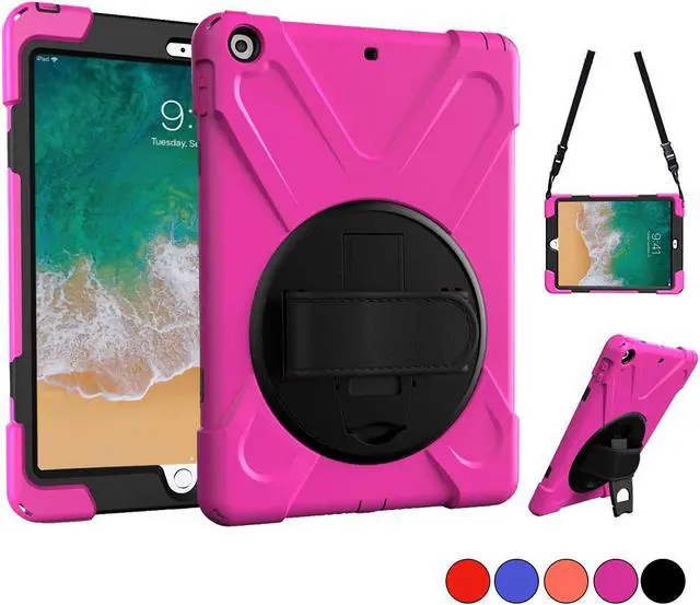 Main image of iPad Air 2 Case 2014 Release Heavy Duty Carrying Protective Case With 360 Degree Stand Handle Hand Grip Shoulder Strap For Apple Tablet iPad Air 2nd Generation Shockproof Cover Skin A1566 A1567 Shell