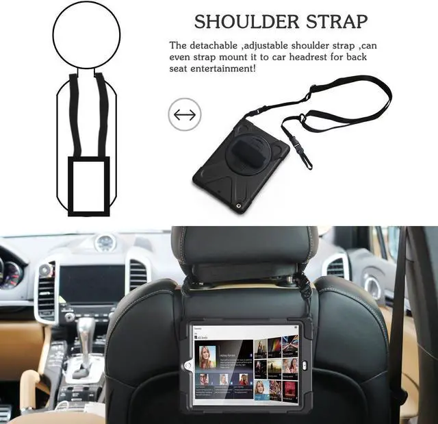 Alt view image 4 of 7 - iPad Air 2 Case 2014 Release Heavy Duty Carrying Protective Case With 360 Degree Stand Handle Hand Grip Shoulder Strap For Apple Tablet iPad Air 2nd Generation Shockproof Cover Skin A1566 A1567 Shell