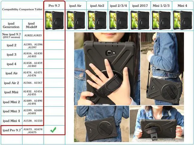 Alt view image 3 of 7 - Werleo iPad Pro 9.7 Case ipad 9.7 Case Shockproof Full-Body Heavy Duty Protective Case with a 360 Degree Swivel Kickstand Hand Strap Shoulder Strap for Apple iPad Pro 9.7 inch Model A1673 A1674 A1675