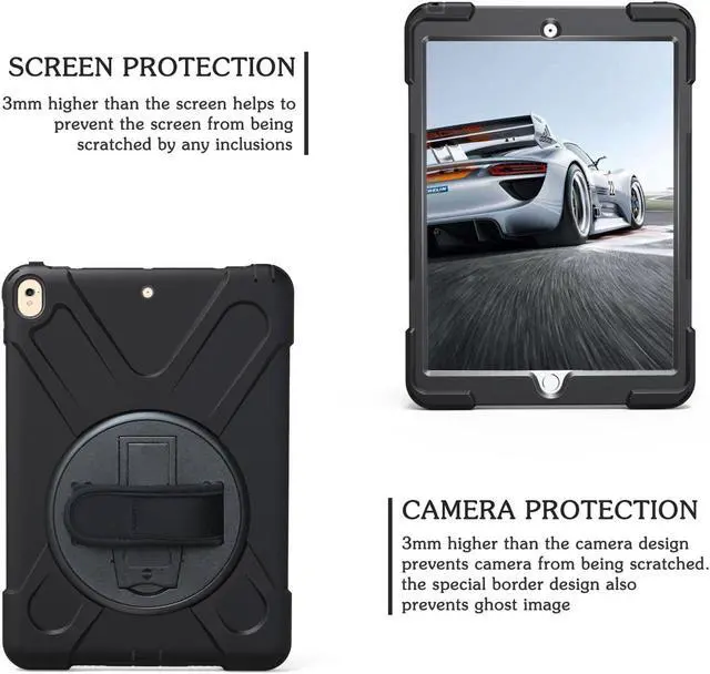 Alt view image 4 of 7 - iPad Pro 10.5 Case Rugged Heavy Duty ShockProof Silicone Protective Cover with 360 Degree Rotating Stand & hand / shoulder strap for Apple New iPad 10.5 inch Model A1701 A1709 Cover Shell