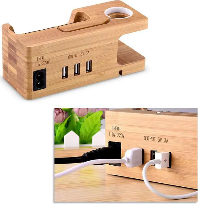 Alt view image 3 of 7 - USB Charging Stand Werleo Phone Stand with 3 USB Port Bamboo Wood Charging Dock Station for 38mm and 42mm Apple Watch & Apple iPhone X 8 8 Plus 6s 6 Plus 5S 5 7 7 Plus and Other Smartphone
