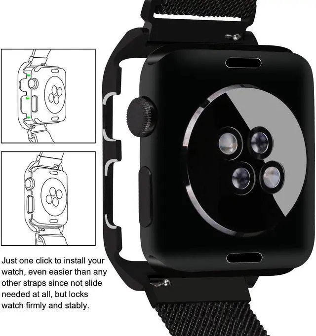 Alt view image 3 of 6 - Compatible for Apple Watch Band 38mm 42mm with Case Milanese Loop Stainless Steel Magnetic Band with Metal Case for iWatch Series 1 2 3 Shockproof Protective Bumper Replacement Strap