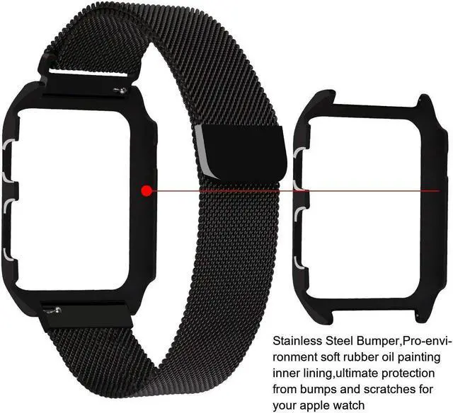 Alt view image 2 of 5 - Compatible for Apple Watch Band 42mm with Case Milanese Loop Stainless Steel Magnetic Band with Metal Case for iWatch Series 1 2 3 Shockproof Protective Bumper Replacement Strap 42mm