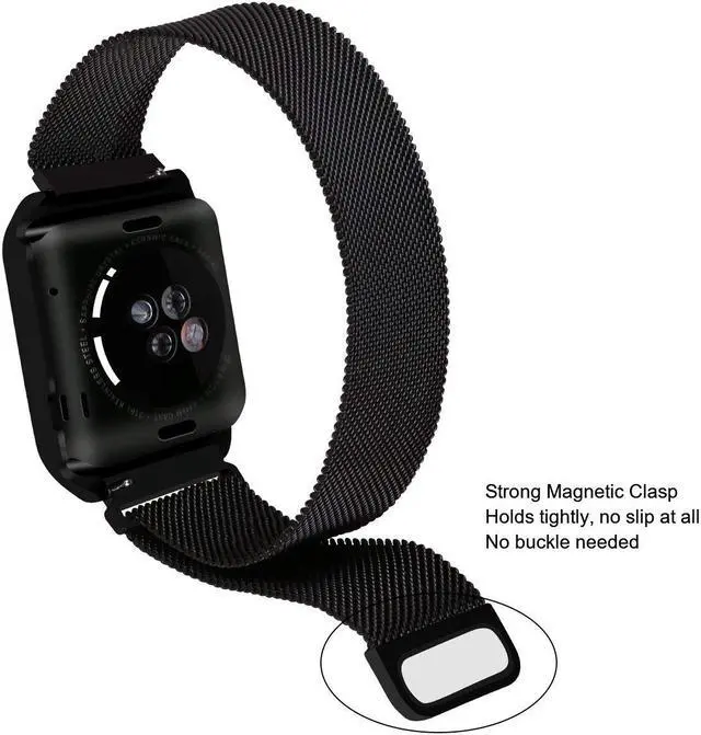 Alt view image 4 of 5 - Compatible for Apple Watch Band 42mm with Case Milanese Loop Stainless Steel Magnetic Band with Metal Case for iWatch Series 1 2 3 Shockproof Protective Bumper Replacement Strap 42mm