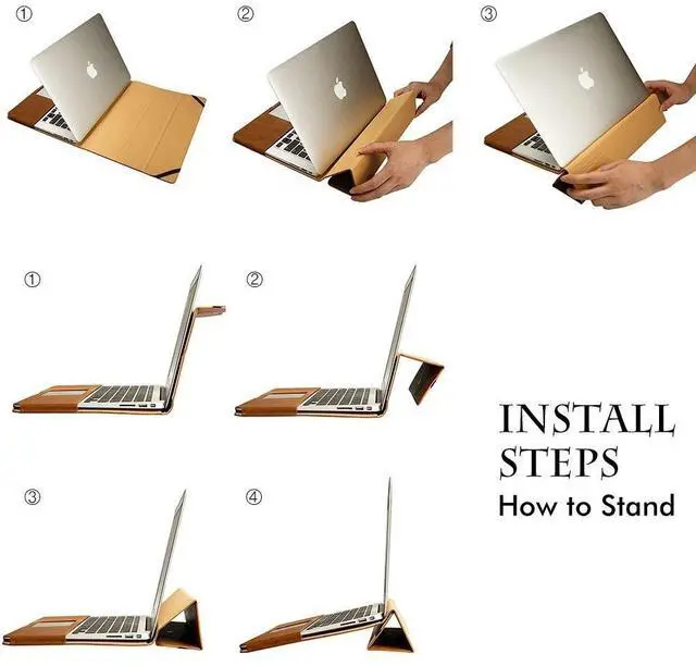 Alt view image 7 of 7 - New Macbook 12 inch Case Premium Quality PU Leather Book Cover Folio Flip Case laotop Sleeve Protective Cover with Stand for Apple New Macbook Air 12" with Retina Display Model A1534 Case