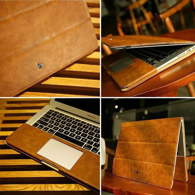 Alt view image 3 of 7 - MacBook Pro Retina 15 Inch Case with Retina Display No CD-ROM Premium Quality PU Leather Folio Flip Case laotop Sleeve Protective Cover with Stand for Apple MacBook Pro Retina 15" Model A1398 Brown